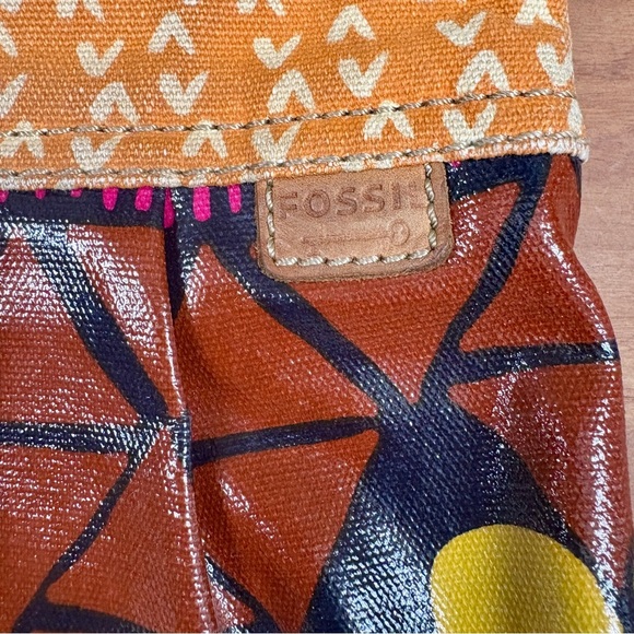 Fossil Vintage Key-Per Crossbody Hobo Canvas Bag, Orange & Yellow Floral Design - Picture 11 of 12